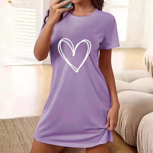 Royisotas Womens Nightgowns Summer Sleepwear Plus Size CrewNeck Purple ShortSleeve Loungewear for Ladies