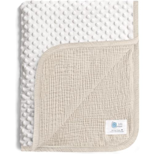 lulumoon Baby Blankets for Newborn Muslin: Thermal Minky Dotted Backing - Cotton Receiving Blanket for Baby Essential & Registry Gift 30"x40"(Ivory)