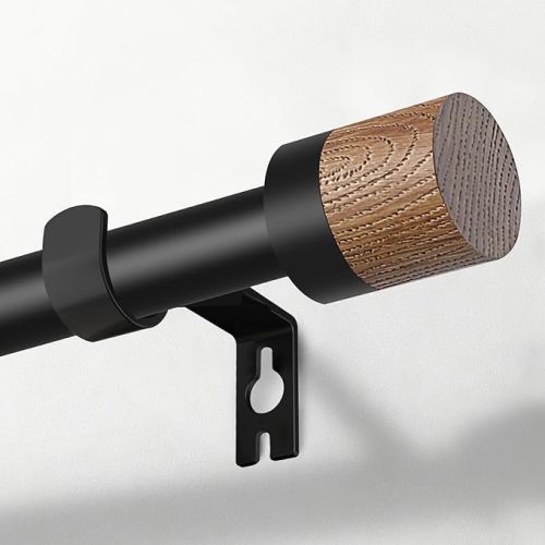 Wood Curtain Rods for Windows 48 to 84 Inch,1 Inch Boho Heavy Duty Curtain Rods with Imitation Wood Grain Finials,Adjustable Farmhouse Rustic Drapery Rod(4-7ft)