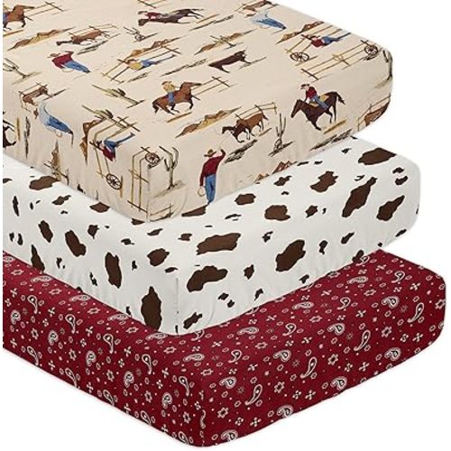 Sweet Jojo Designs 3-Piece Baby Crib Sheets Set (Western Cowboy) for Boys, Infant Nursery, Toddler Room - Fitted, Standard Size (Bandana, Paisley, Cow Print, Farm, Horse, Wild West, Country, Southern)