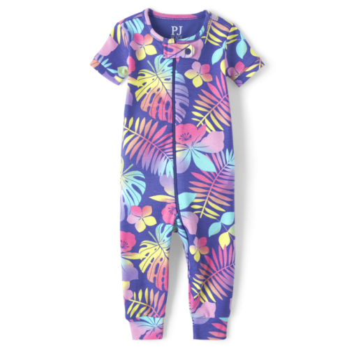 Baby And Toddler Girls Rainbow Tropical Snug Fit Cotton One Piece Pajamas - Purple