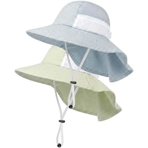 Toddler Baby Sun Hat Kids Summer Beach Essentials Adjustable Beach Hats with Bucket Wide Brim for Boys Girls Age 0-14 Years