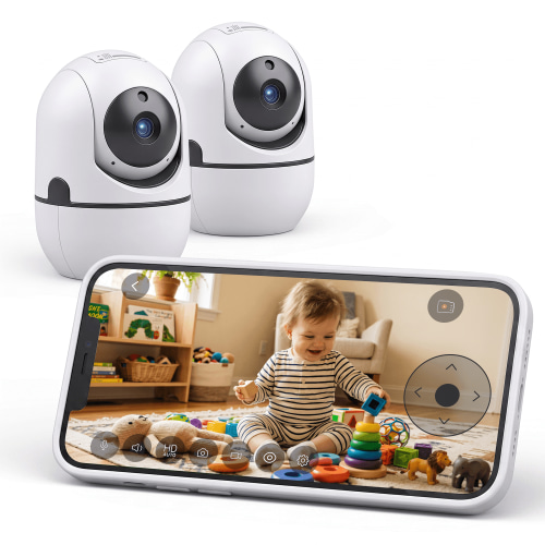 Kazilan 2K Baby Monitor 2-Pack, 2.4G/5GHz WiFi Indoor Pet/Nanny Camera, Two-Way Talk, IR Night Vision, Motion Tracking, Siren Alarm, Home Security Camera Set