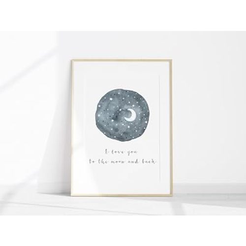 I Love You To The Moon And Back, Celestial Artwork, Moon Quotes Poster Navy And Stars Watercolors I Love You To The Back Celestial