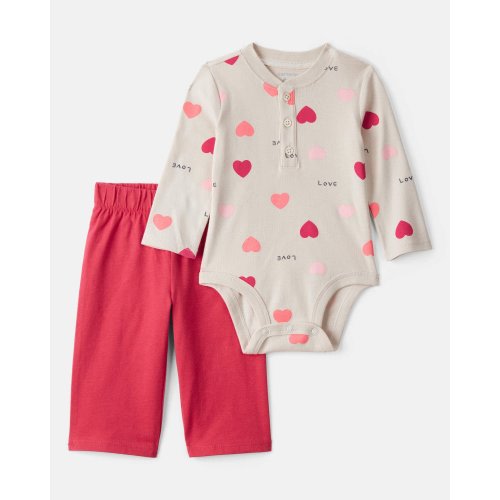 Baby Girl 2-Piece Heart Bodysuit & Pant Set - Red - Carter's | Carter's