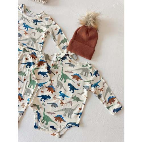 Long Sleeve Bodysuit, Washy Dinos