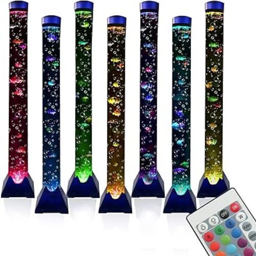 4FT LED Bubble Tube Floor Lamp Extra Large Aquarium Lamp with 10 Fish and Remote Control 20 Light Changes Tall Water Tower Tank Night Light for Bedroom Office Gift for Kids Men Women