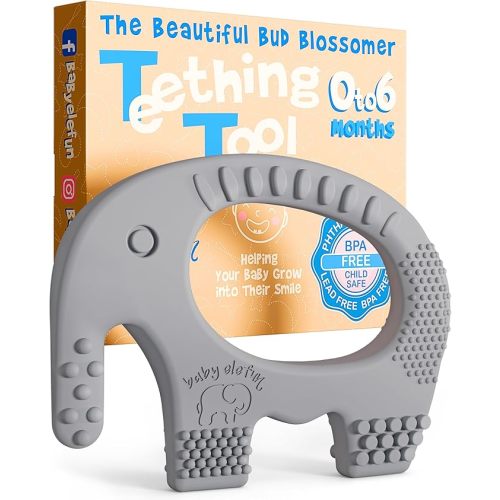Teething Toy for Babies Age 0 to 6 Months - Baby Elefun 5x Pain Relief Smart Teether - Zero Developmental Delay Silicone Baby Teething Toy Ring - Cute Infant Shower Gift Chew Toys for Babies