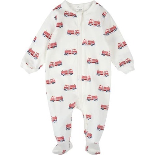 Fire Truck Print Footed Stretch Cotton One-Piece Pajamas, 3M