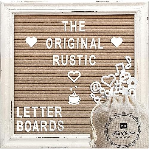 Cappuccino Felt Letter Board Back to School Sign with Rustic Wood White Frame - Farmhouse Letter Board Sign with Stand - Baby Announcement 10x10 Felt Board Changeable Message Board with 350 Letter Set