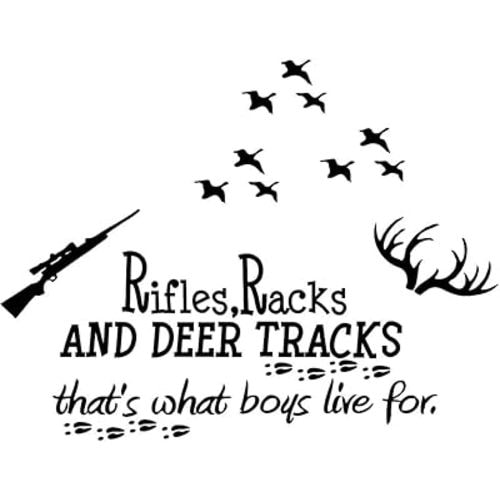 Hunting Wall Decal - Rifles Racks Deer Tracks PVC Removable Wall Sticker with That's What Little Boys are live for Sign - Kids Room Decor for Classic Style - effect 28"x36"inch