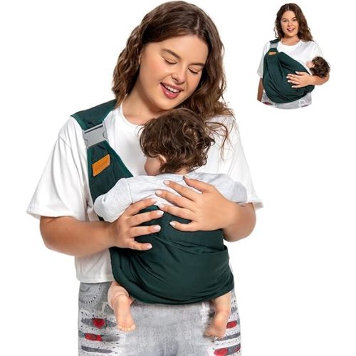 Baby Sling Carrier, Baby Carrier Newborn to Toddler(7-45lbs), Toddler Carrier with Safety Buckle, One Shoulder Adjustable Shoulder Strap, One Size Fits All, Dark Green