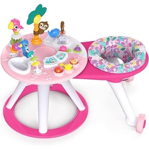 Bright Starts Around We Go 2-in-1 Baby Walker, Discovery Activity Center and Table, Tropic Coral, Ages 6 Months+