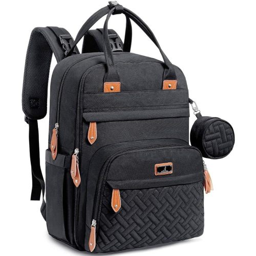 BabbleRoo Mochila para pañales – Bolsa de viaje para Baby Essentials, bolsa de pañales multifunción resistente al agua, bolsa de bebé de artículos esenciales de viaje con cambiador, correas para cochecito y funda para chupete, unisex, color negro