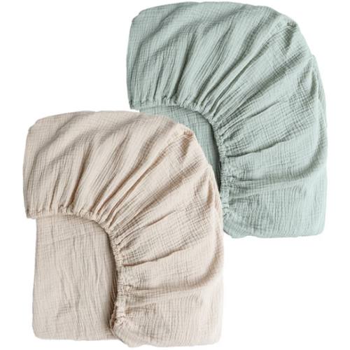 Konssy Muslin Crib Sheets for Girl Boy, 2 PCS Soft and Breathable Cotton Baby Sheets for Standard Crib Mattress, 52"x 28" (Green, Cream)