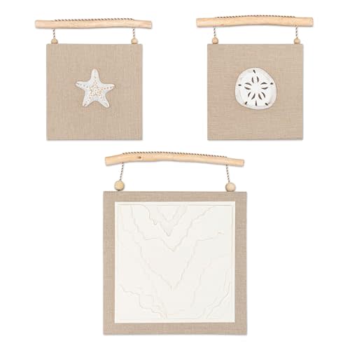 Crane Baby 3-Piece Coastal Nautical Nursery Wall Art Set (Starfish, Sand Dollar, Beach Motif) - Canvas Art Print for Nursery, Ocean Wall Decor