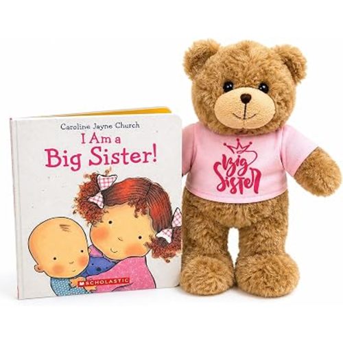 Jolitee Big Sister Teddy Bear Stuffed Animal 10" Book for 2 Year Old 7.1", Caroline Jayne Church Hardcover, Toddler Big Sister Gifts for Little Girls