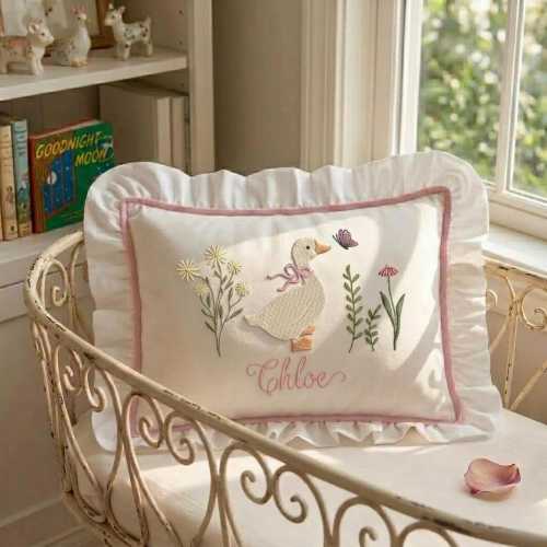 Baby Name Pillow With Ruffles, Personalized Nursery Cushion | Newborn Keepsake & Baby Shower Gift