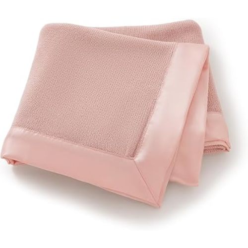 Hadetoto Cotton Baby Blanket with Satin Trim, Pink, 31.5x40 inches