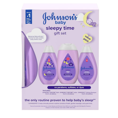 Johnson's Baby Sleepy Time Bedtime Gift Set with Relaxing NaturalCalm Aromas, Bedtime Baby Bath Shampoo, Wash & Lotion, Baby Bedtime Essentials, Hypoallergenic & Paraben-Free, 3 Items