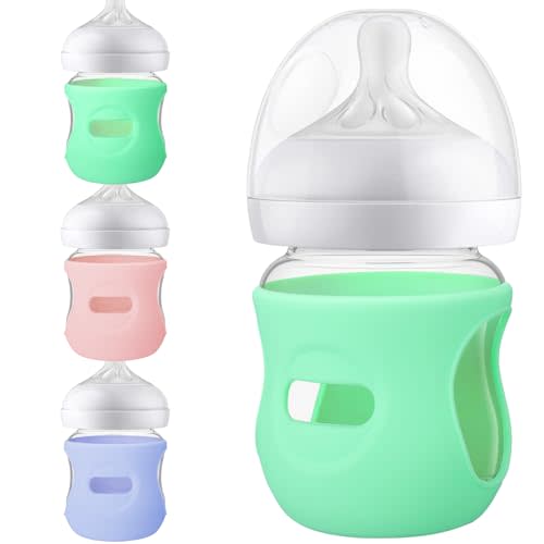 Vodolo 3 Pack Silicone Sleeve for Avent Glass Bottle 4 Ounce,Natural Silicone Bottle Cover for Glass Anti Colic Bottles 4 OZ