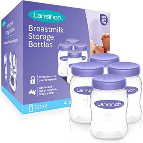 Lansinoh Breastmilk Storage Breast Pump Bottles, 4 Count