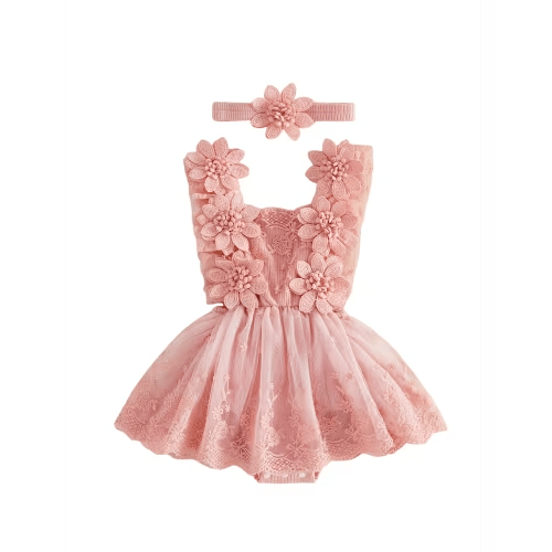 Loicainy Infant Baby Girl Summer Romper Dress 3 6 12 18 24 Months Cute Flower Sleeveless Tulle Jumpsuit with Headband