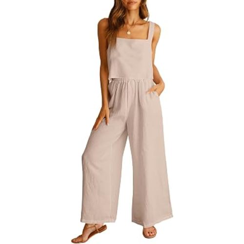 ANRABESS Women's 2 Piece Outfits Linen Pants Jumpsuit Matching Lounge Set Casual Summer Beach Vacation Trendy Clothes