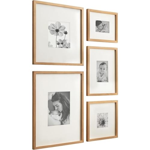 Kate and Laurel Gallery Contemporary Rectangle Picture Frame Set of 5, Varying Sizes, Rustic Brown, Modern Five-Piece Photo Frames for Gallery Wall Set in Living Room Wall Decor