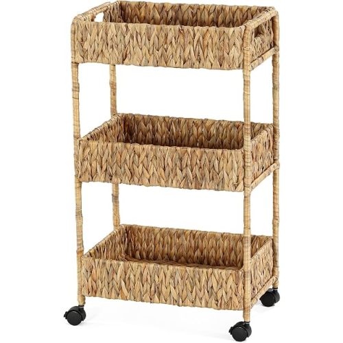 3-Tier Water Hyacinth Rolling Cart, Nursery Cart with Wheels
