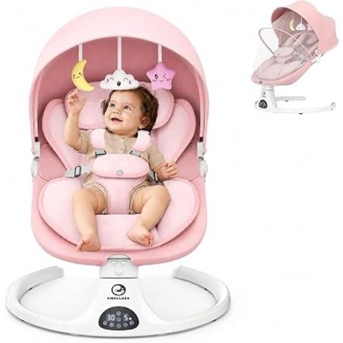 Electric Baby Swings for Infants, Smelluck Baby Swing, Portable Electric Swing with Upgraded 3 Adjustable Backrest, 12 Preset Melodies, 5 Speeds, Remote Control and Bluetooth, Indoor and Outdoor Use