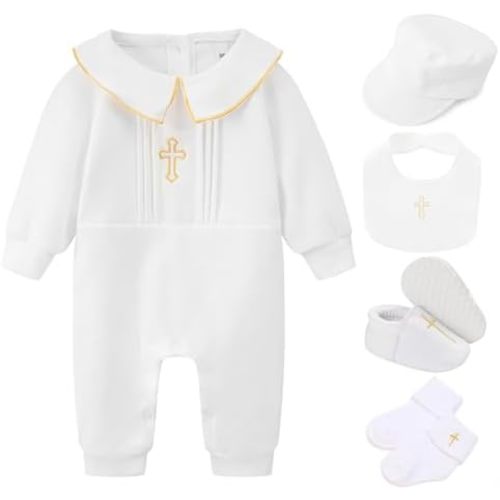 Baby Boy Girl Baptism Outfit Infant Christening Outfit with Shoes & Socks 5Pcs
