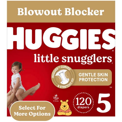 Huggies Little Snugglers Baby Diapers, Size 5 (27+ lbs), 120 Ct (Select for More)