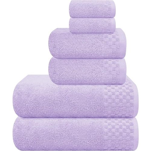 MyOwn Cotton 6 Pack Towel Set for Bathroom, Contains 2 Bath Towels 28x55 inch, 2 Hand Towels 16x24 inch & 2 Wash Coths 12x12 inch, Ideal Everyday use, Compact & Lightweight - Purple