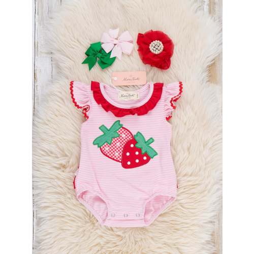 Strawberry Twins Striped Embroidered Cotton Ruffle Bubble