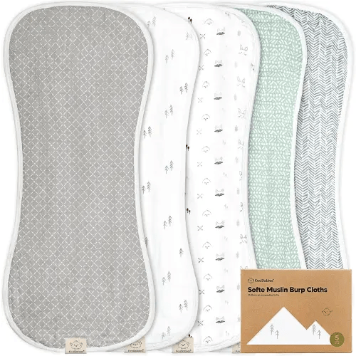 5-Pack Muslin Burp Cloths Baby Boy, Girl - Very Absorbent Baby Burp Cloth Rags, 8-Layers Viscose Derived from Bamboo Cotton Muslin Towel, Super Soft Spit Up Rags, No Shrink Washcloths (Nordic)