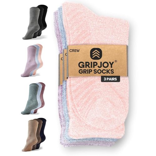 Gripjoy Non-Slip Socks for Women - Crew, 3 Pairs
