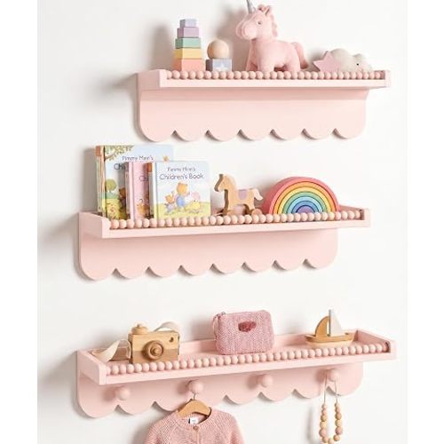 Maxpeuvon Nursery Book Shelves, Pink Shelf for Wall, Scalloped Bookshelf