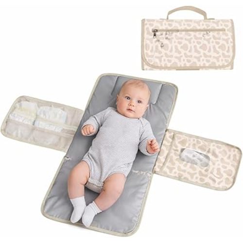 Changing Pad and Nappy Bag Set - Easy to use - Sleek Waterproof Design - Fits in Back Packs, Prams etc Easily - Portable Newborn Baby Care Essentials- Giraffe