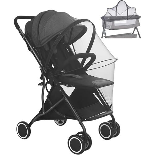 Mosquito Net for Stroller, Universal Strollers Bug Net Mesh Screen Cover with Two-Way Zippers for Bassinet, Car Seat, Baby Outdoor Camping Essential (1, Black)