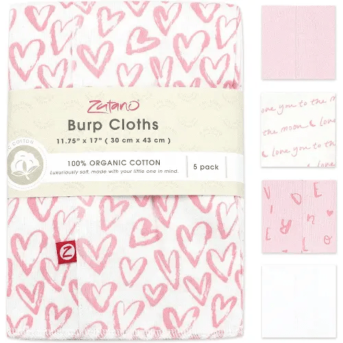 Amazon.com: Zutano 5-Pack Organic Burp Cloths for Baby Girl & Boy, Large Cotton Burping Cloths for Babies | Absorbent Baby Spit-Up Rags | Gender Neutral Burp Clothes | Newborn Essentials, Pink Hearts : Baby
