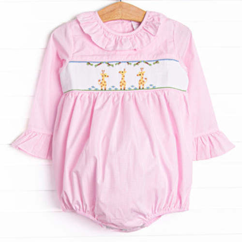 Spotted in the Savanna Smocked Bubble, Pink – Stitchy Fish 6M