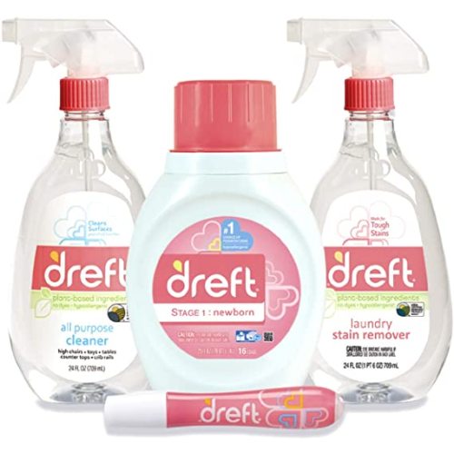 Baby Gifts Set by Dreft, Baby and Mom Gift Set with Liquid Laundry Detergent, Laundry Stain Remover, Stain Remover Pen & All Purpose Cleaner Spray, Great for Baby Showers - Laundry Detergent Bundle