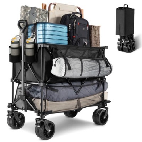 Heavy Duty Double Decker Collapsible Folding Wagon 360 Wheels 450 lbs Extra Storage