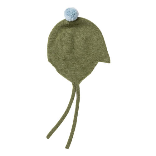 Cashmere Baby Bonnet, Ivy with Blue Mist Pom – Rosie Sugden