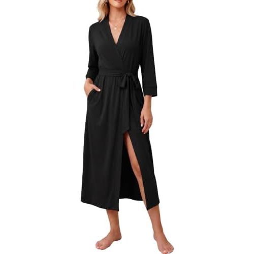Ekouaer Women Robes Long Knit Bathrobe Lightweight Soft Kimono Robes Casual Ladies Loungewear with Pockets