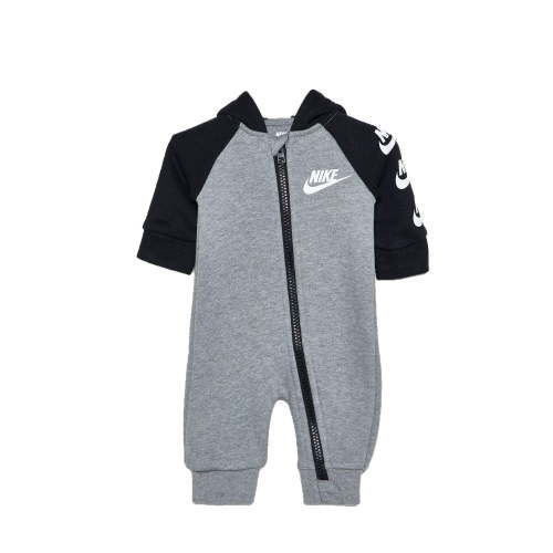 Nike Baby`s Futura Long Sleeve Full Zip Hooded Coverall (Dark Grey Heather(56F869-042)/Black, 0-3 Months)