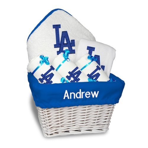 Newborn & Infant Los Angeles Dodgers White Personalized Medium Gift Basket