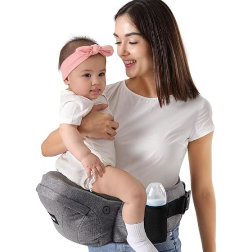 HKAI Baby Hip Carrier,Baby Carrier with Adjustable Waistband & Breathable Mesh, Ergonomic Carrier with Non-Slip Hip Seat Surface for Newborns & Toddlers (Grey)