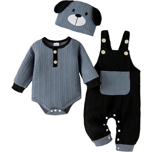 Baby Boy Clothes Cute Long Sleeve Romper Infant Pocket Overalls Adjustable Suspender Pants Set 0-18 Months